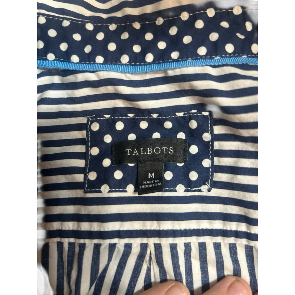 Talbots Button Down Medium Navy &‎ White Stripe O… - image 3
